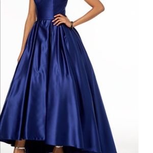 Gorgeous hi low red satin ball gown.